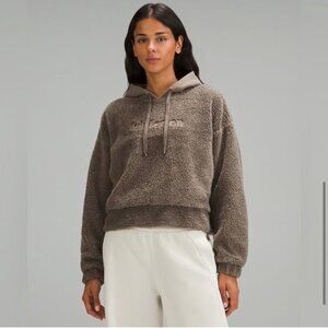 Lululemon Women's Taupe Textured Embroidered Pullover Fleece Hoodie Size 10